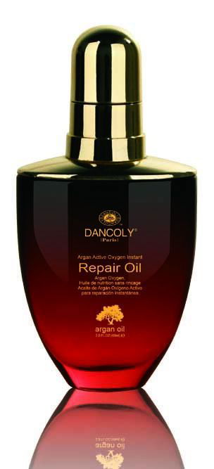 Dancoly Repair Oil argan oil bottle with gold cap, dark red glass 60 ml