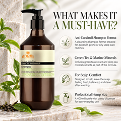Angel green tea anti-dandruff shampoo with pump dispenser for scalp comfort