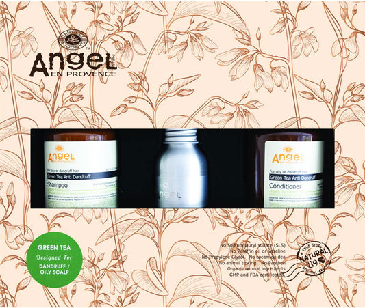 Green tea anti-dandruff gift pack with shampoo, conditioner, spray bottles