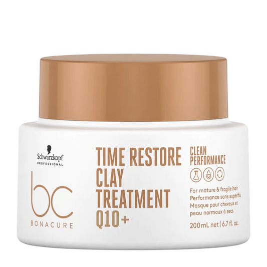 Schwarzkopf BC Bonacure Time Restore Clay Treatment jar, white with tan lid, 200 ml