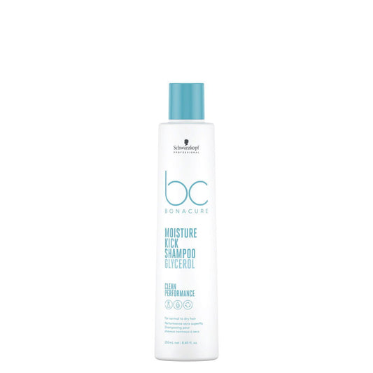 Schwarzkopf BC Bonacure moisture kick shampoo bottle with blue cap, 250 ml