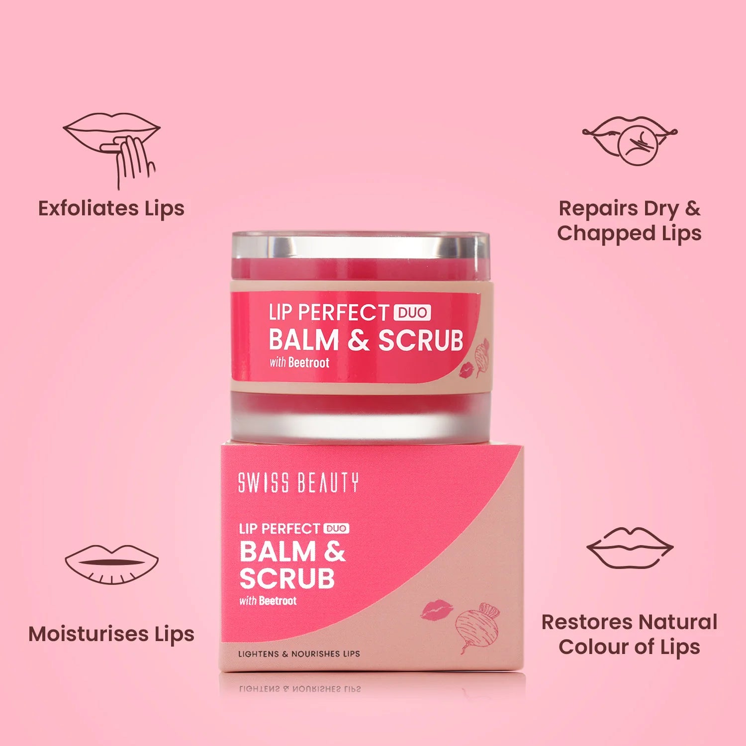 Swiss Beauty Lip Perfect Duo Balm & Scrub with Beetroot Extract