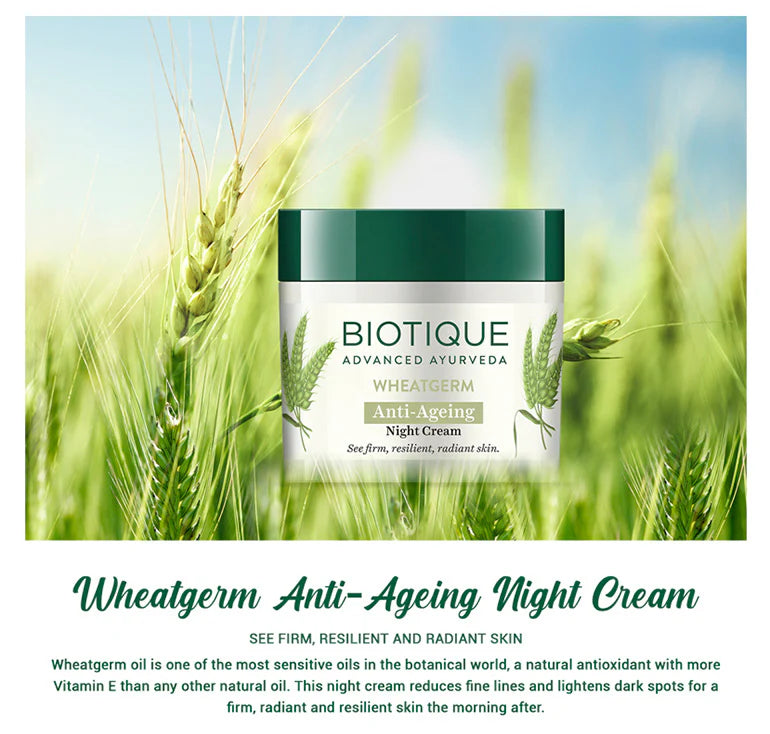 Biotique Wheatgerm Anti-Ageing Night Cream - Targeting Wrinkles & Dull/Dry Skin 50g