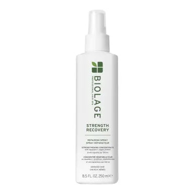 Biolage Strength Recovery spray bottle with white pump and green label