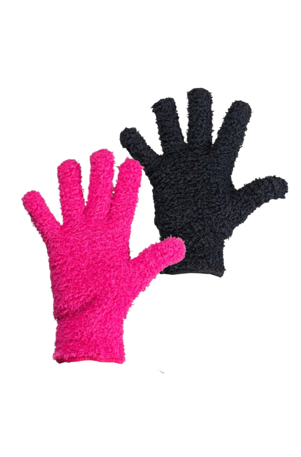 Microfibre blending gloves set, black and pink knit palms with fingered shape