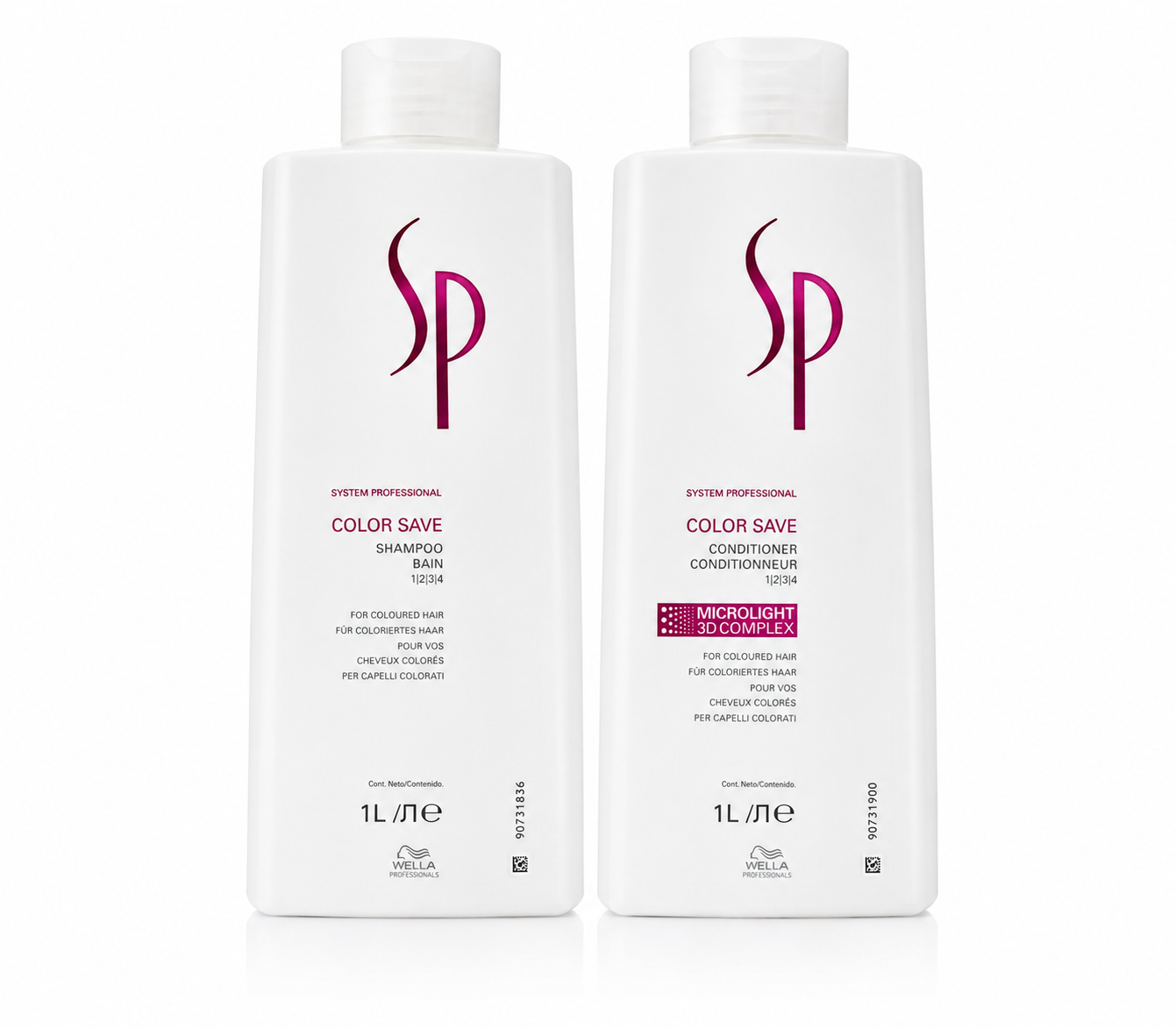 Wella SP Color Save shampoo and conditioner 1L duo, white bottles with SP logo