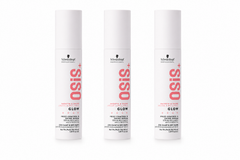 Schwarzkopf OSiS+ glow frizz control serum trio, three white pump bottles