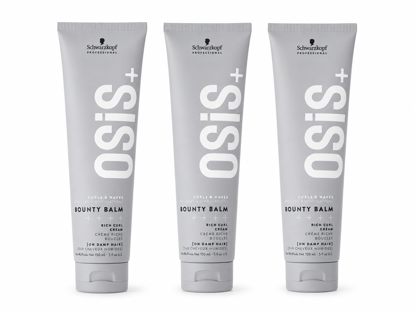 Schwarzkopf OSiS+ Bounty Balm rich curl cream trio of three white tubes, curls & waves.