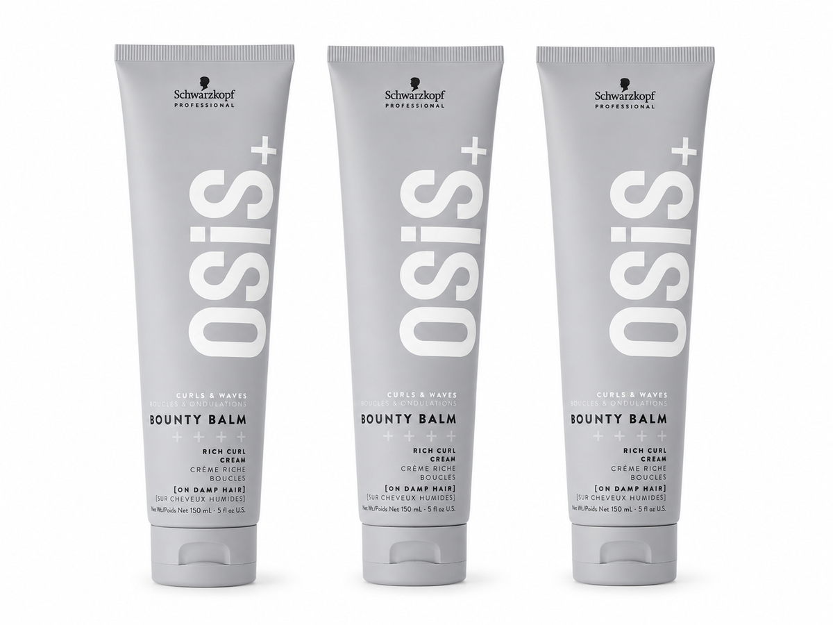 Schwarzkopf OSiS+ Bounty Balm rich curl cream trio of three white tubes, curls & waves.