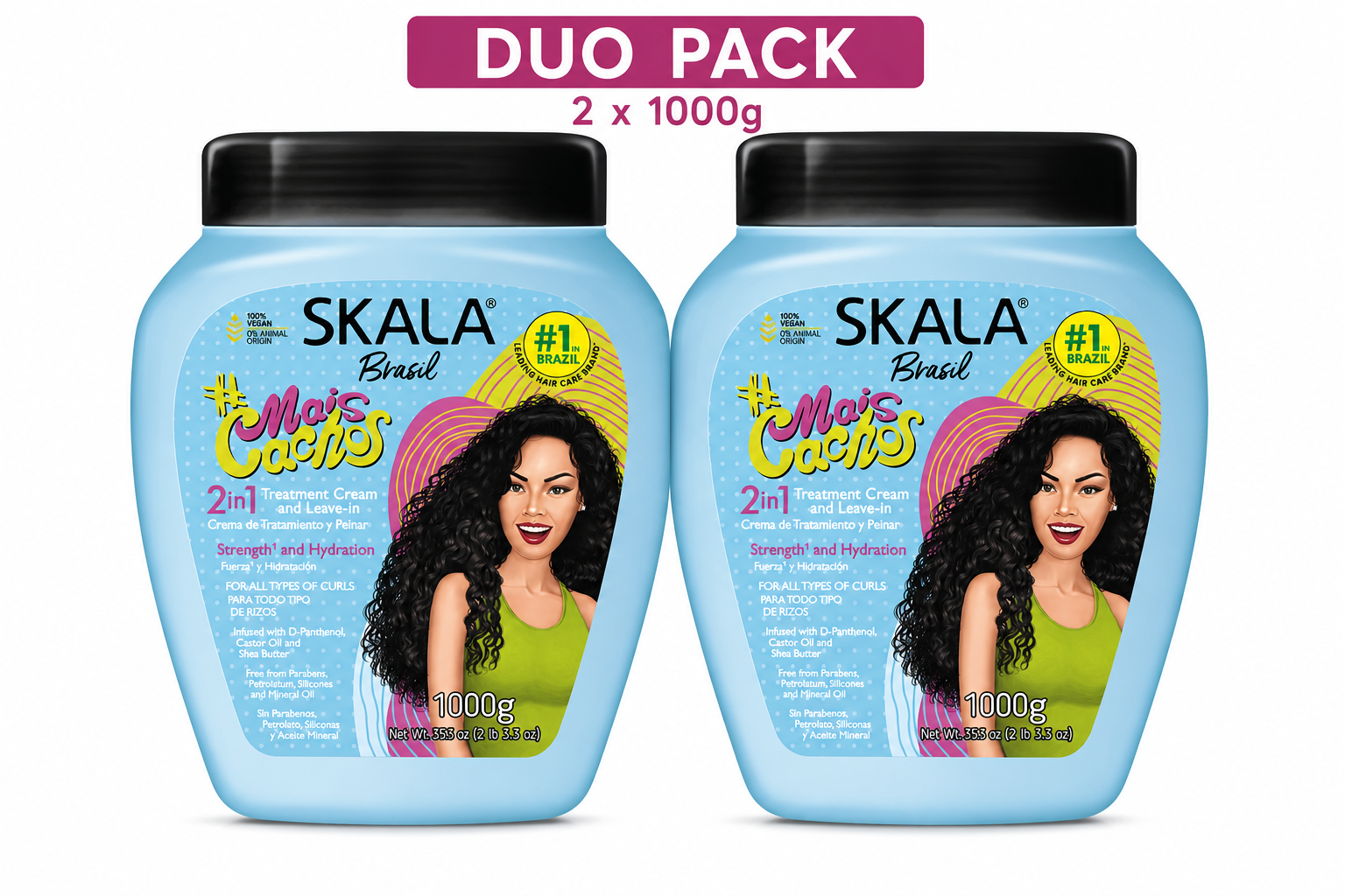 Skala Brasil Mais Cachos 2-in-1 conditioning cream duo pack, blue bottles, 1000g each