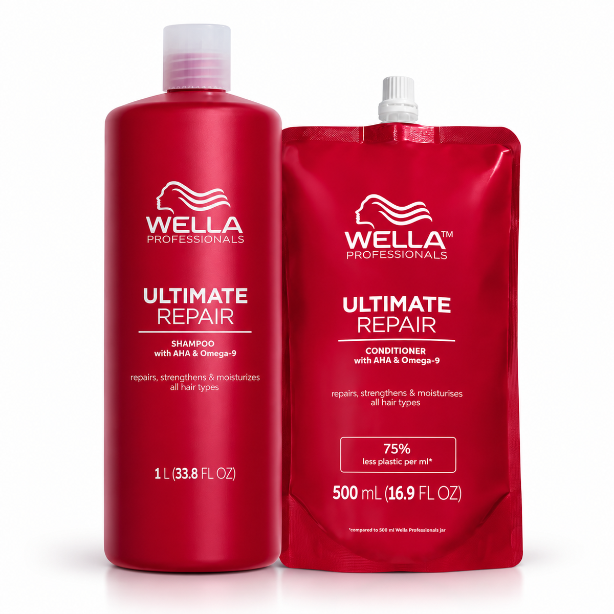 Wella Professionals Ultimate Repair Shampoo 1L + Conditioner Refill Pouch 500ml Bundle