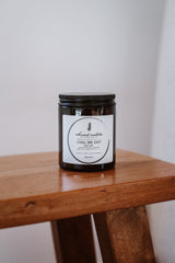 Chill Me Out bath salt jar with black lid and white label, 180g