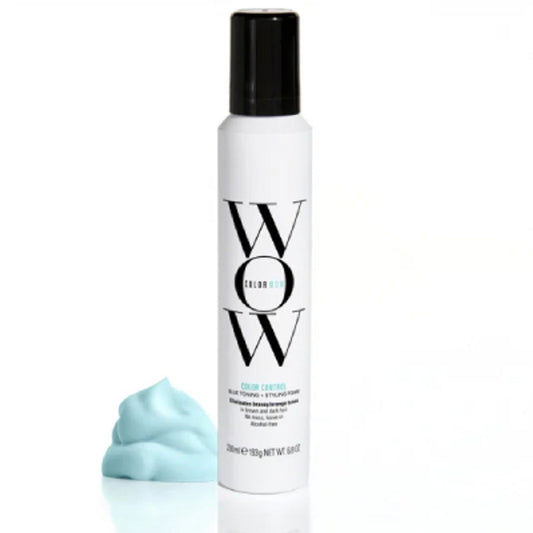 Color WOW Control BLUE mousse bottle with black pump cap and light blue foam