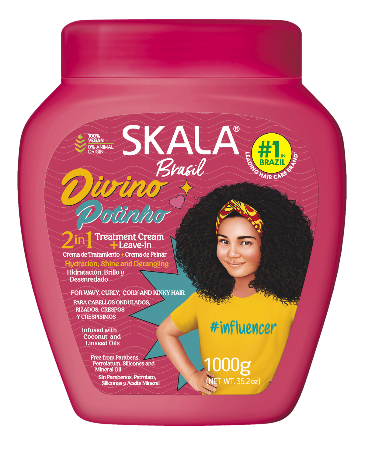 Skala Brasil Divino Potinho Kids 2-in-1 Hair Treatment Conditioning Cream for Wavy, Curly, Coily and Kinky Hair 1000g