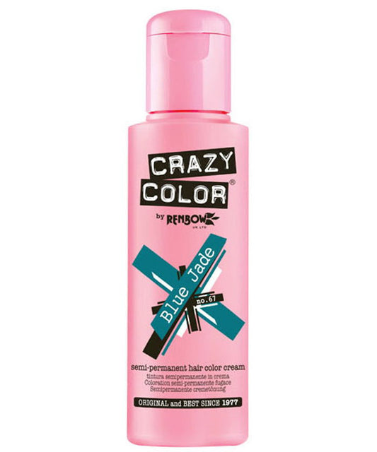 Hair color cream bottle Crazy Color Blue Jade, pink bottle with teal label