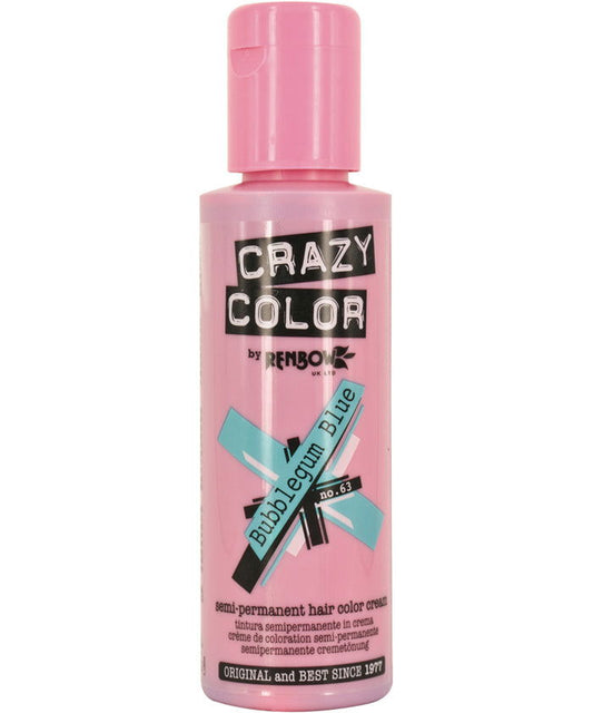 Bubblegum blue semi-permanent hair color dye bottle, pink cap and label
