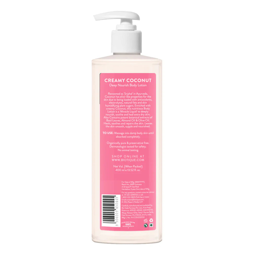 Biotique Creamy Coconut Deep Nourish Body Lotion For Dry Skin 400ml