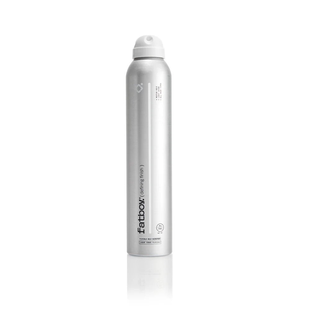 Hairspray bottle with white spray cap, silver metal finish, 100g