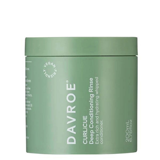 Davroe CURLiCUE deep conditioning rinse jar, green with white label text