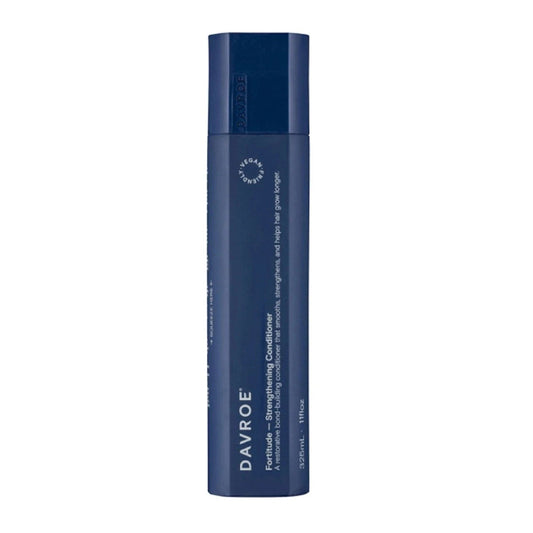 Davroe Fortitude strengthening conditioner bottle, dark blue cylindrical with cap