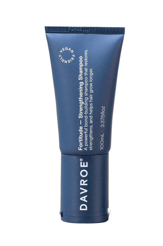 Davroe Fortitude strengthening shampoo in dark blue squeeze tube, 100 ml
