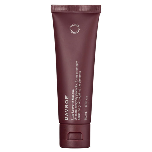Davroe Luxe leave-in masque travel tube, dark maroon.