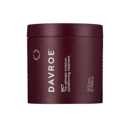 Davroe MCT conditioning treatment jar, maroon plastic tub with lid
