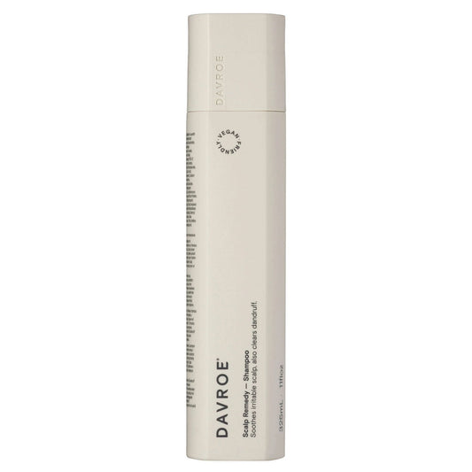 Davroe Scalp Remedy anti-dandruff shampoo bottle, cream cylindrical with label