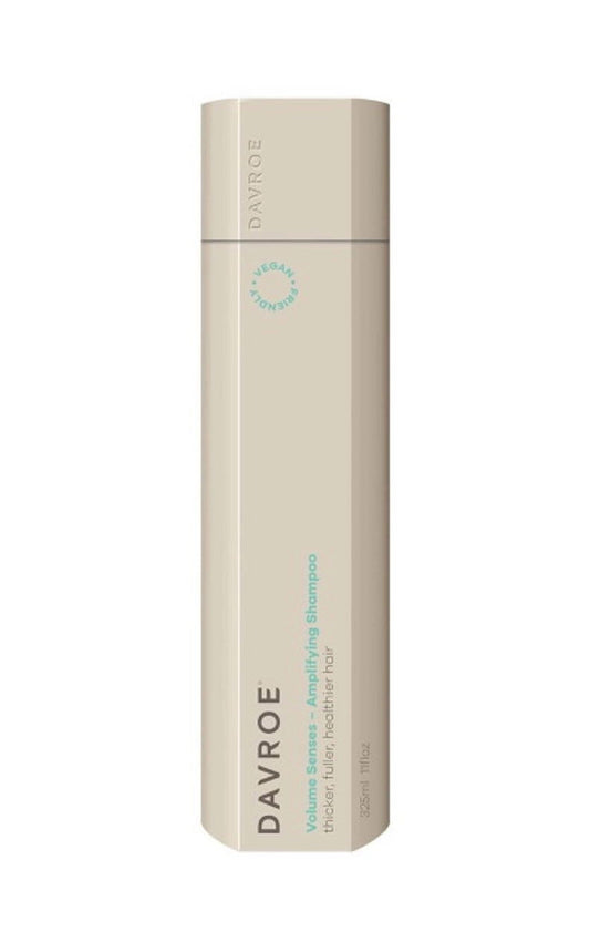 Davroe Volume Senses amplifying shampoo bottle, tall beige plastic, 325 ml