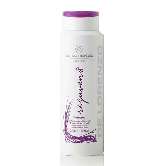Shampoo bottle with white body and purple cap, purple label text, 375 ml
