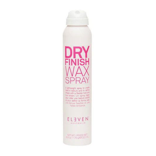 Eleven Australia dry finish wax spray bottle with pink DRY FINISH WAX text