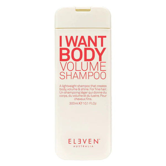 Shampoo bottle for body volume, cream label with red I WANT BODY text, 300 ml
