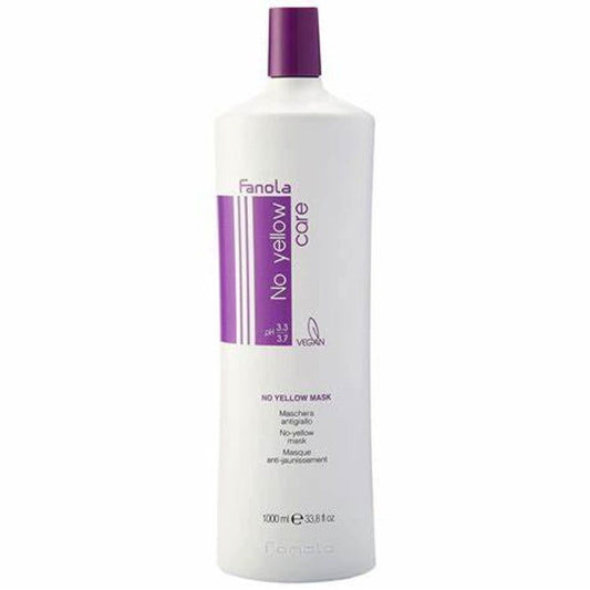 FANOLA No Yellow mask hair care bottle, white bottle with purple cap.