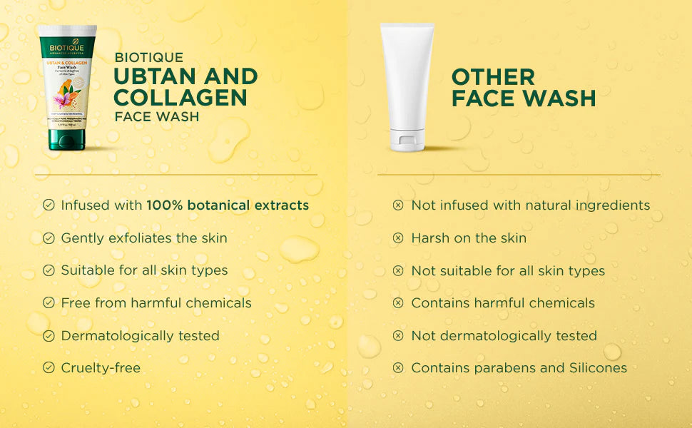 Biotique Ubtan & Collagen Tan Removal Face Wash with Turmeric & Saffron 150ml