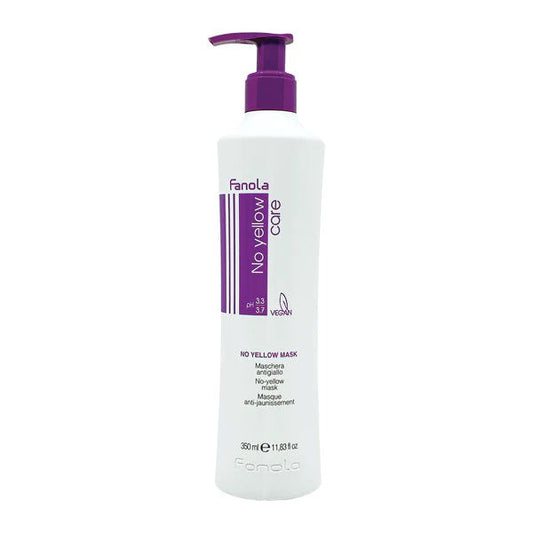 Fanola No Yellow Mask hair mask bottle, white with purple pump, 350 ml