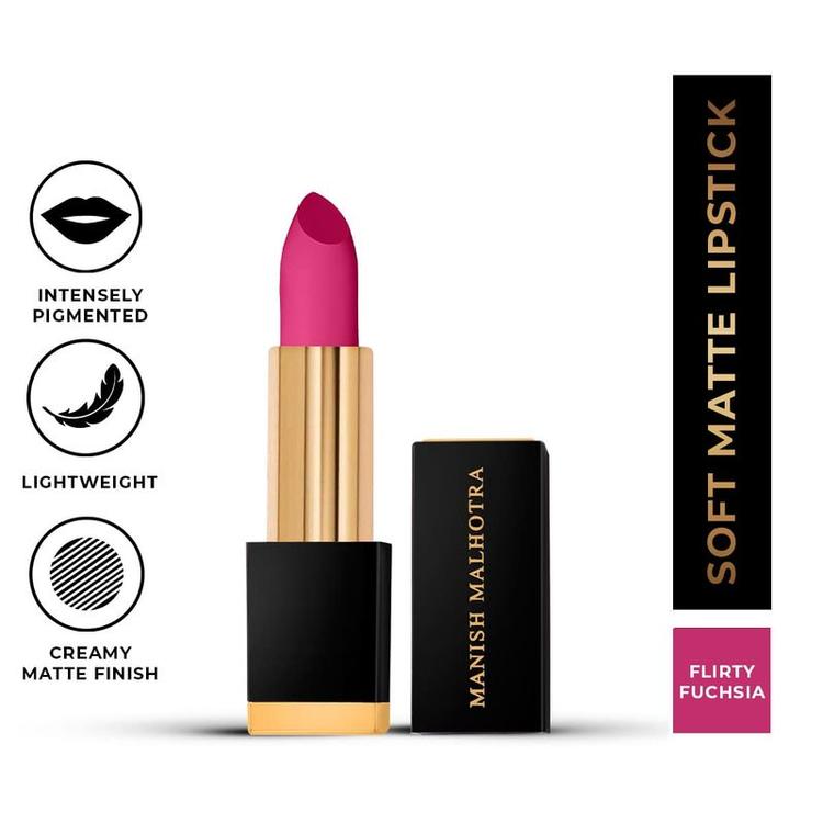 MyGlamm - Manish Malhotra Soft Matte Lipstick - Flirty Fuchsia (Hot Pink Shade) | Long Lasting, Hydrating, Moisturising, Matte Finish Creamy Lipstick
