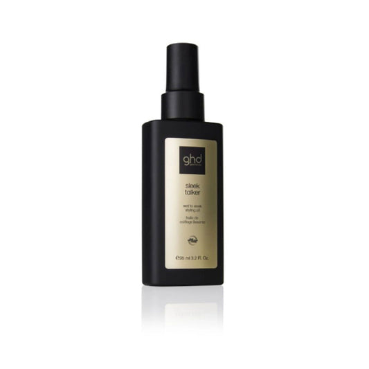 GHD Sleek Talker wet to sleek styling oil bottle with black cap