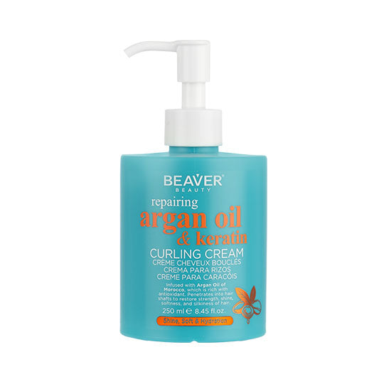 Beaver Argan oil & keratin curling cream with pump, teal bottle, 250 ml
