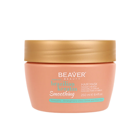 Beaver Brazilian keratin smoothing hair mask jar, beige-pink label, 250 ml