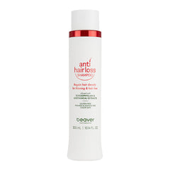 White anti-hair-loss shampoo bottle with red band and front label, 300 ml