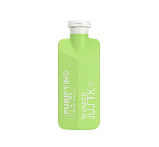 Purifying shampoo bottle, green bottle with white cap