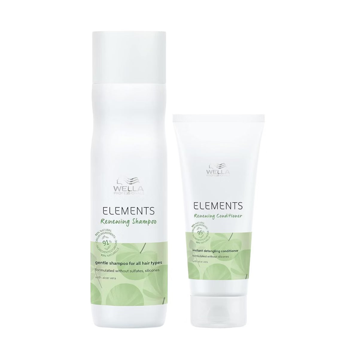 Hair care bundle: Wella Elements renewing shampoo bottle and conditioner tube