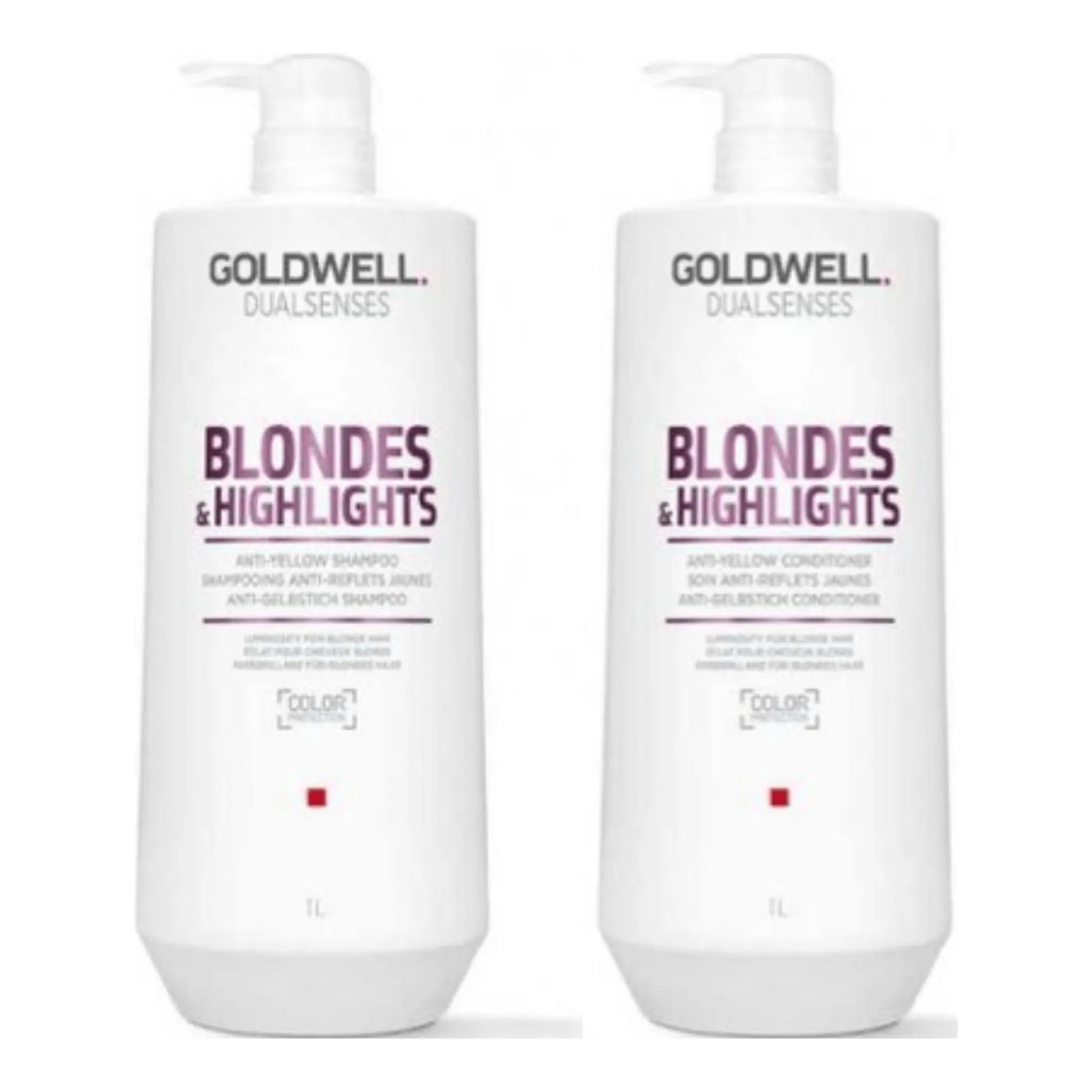 Hair care bundle of two pump bottles, Goldwell Dualsenses Blondes & Highlights anti-yellow