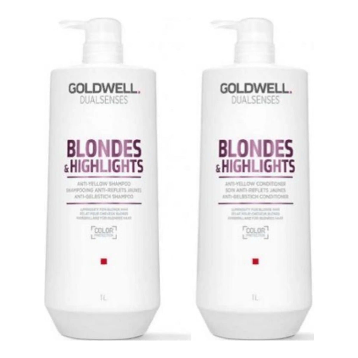 Hair care bundle of two pump bottles, Goldwell Dualsenses Blondes & Highlights anti-yellow