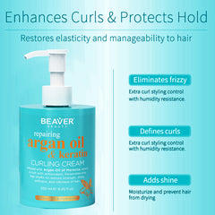 Beaver Argan oil & keratin curling cream pump bottle with teal label, 250 ml