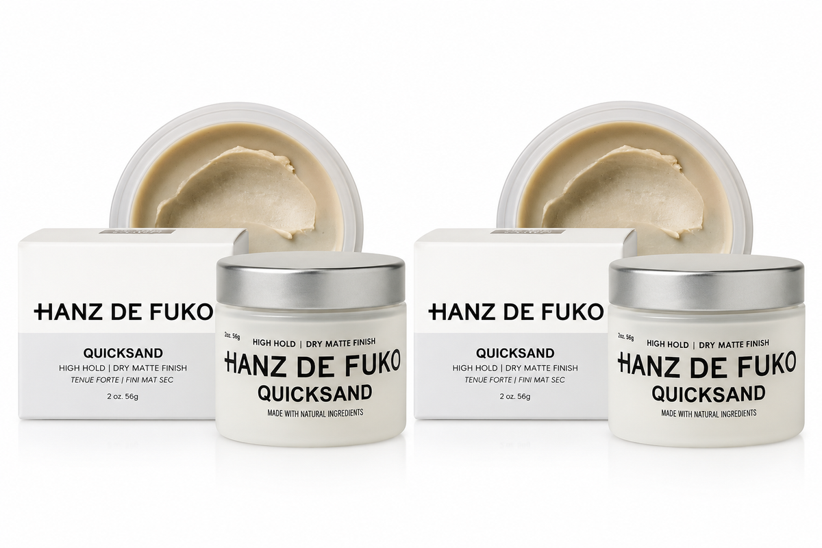 Hanz De Fuko Quicksand styling paste in white tub with silver lid, 56g duo