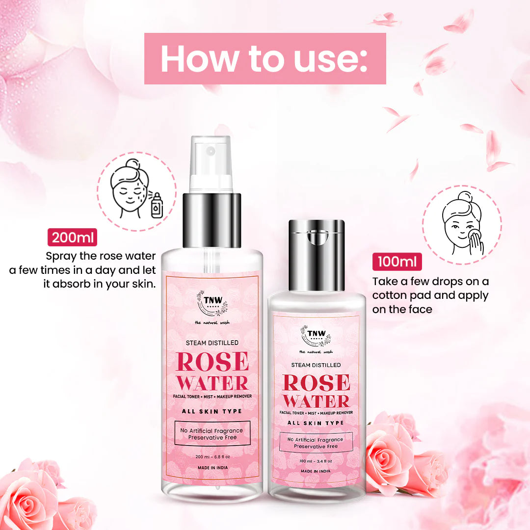 TNW - The Natural Wash 100% Steam Distilled Rose Water Face Toner Gulab Jal Hydration 200ml