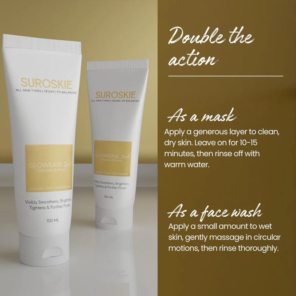 Suroskie - GlowEase 2in1 Cleanser & Mask | Visibly Smoothens, Brightens, Tightens & Purifies Pores | 100ml