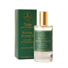 Alcohol-free aftershave lotion bottle with gold cap and green matching box, 50ml