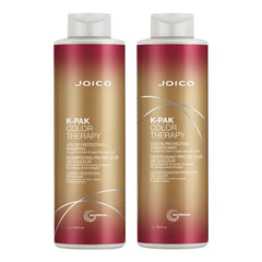 Joico K-PAK Color Therapy shampoo and conditioner bottles, 1L duo, red-gold labels